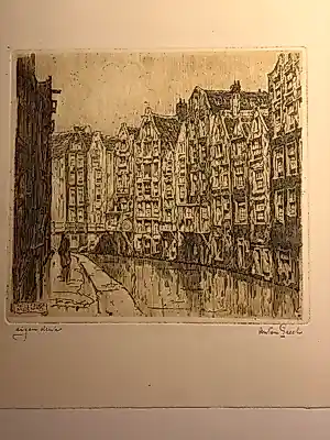 Anton Pieck - Oudezijds Achterburgwal, Amsterdam (1917) – Originele ets "Eigen druk" kopen? Bied vanaf 199!