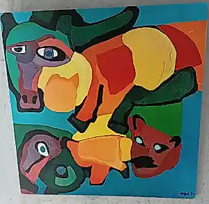 Karel Appel - De gedresseerde circuskoe met dansende kat kopen? Bied vanaf 650!