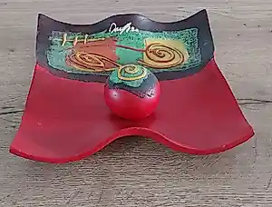 Anita Duijf - Vintage kunstobject: golvende schaal met losse bol (gesigneerd) kopen? Bied vanaf 60!