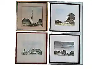Dirk Baksteen - Set van 4 gesigneerde en getitelde grafische werken – Vlaamse landschappen – ca. 33 × 33 kopen? Bied vanaf 28!