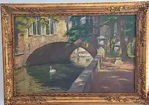Edgard Farasyn - Gezicht op een kanaal in Brugge met twee kopen? Bied vanaf 150!