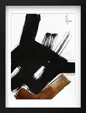 Jean-Jacques Marie - Composition gestuelle, encre et brou de noix encadrée kopen? Bied vanaf 90!
