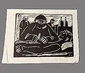 Piet Wiegman (II) - jaren 50 monochrome Houtsnede op rijstpapier "anatomische les" inkt gesigneerd kopen? Bied vanaf 40!