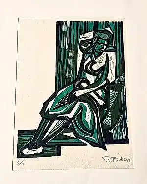 Rudolf Franke - Original 1964 handkolorierter kubistischer Linoschnitt - Auflage nur 7! kopen? Bied vanaf 48!