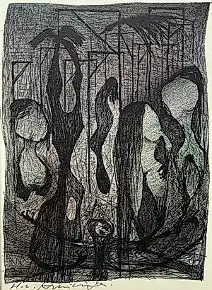 Harry van Kruiningen - handgesigneerde kleurenlitho | 'Si quamen al bi een galgenveld' | 1956 kopen? Bied vanaf 60!