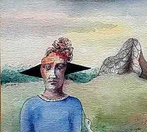 Jacques Janssen - landschap met persoon - aquarel met inkt - gesigneerd kopen? Bied vanaf 100!