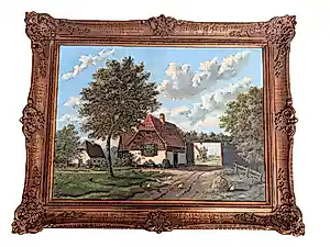 Albert Torringa - Klassiek Hollands landschap - boerenerf, boerderij met kippen, boom en wolken kopen? Bied vanaf 75!