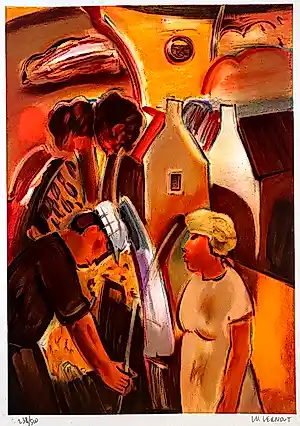 Ward Lernout - Keuvelende buren - Lithografie - Gesigneerd - 57x47 cm kopen? Bied vanaf 35!