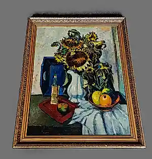 Wil van Dinther - Groot ca. 1940 olieverf "gevarieerd stilleven met zonnebloemen" in orig. lijst kopen? Bied vanaf 146!