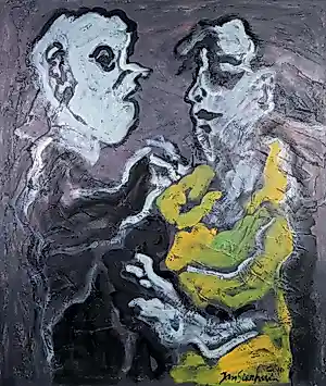 Jan Sierhuis - Groot schilderij - Olieverf op doek, Het gesprek kopen? Bied vanaf 1000!