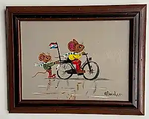 Henk Poeder - Twee muisjes met de fiets en rolschaatsen verkocht voor € 68!