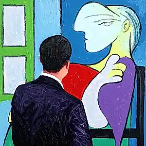 Gerard Boersma - Woman Sitting Near Window (schilderij van man genietend van schilderij Picasso) kopen? Bied vanaf 125!