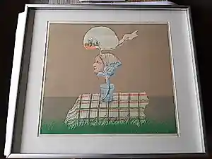 Co Westerik - hand gesigneerde kleurenzeefdruk, 'Plantvrouw in glas op tafel buiten' kopen? Bied vanaf 175!