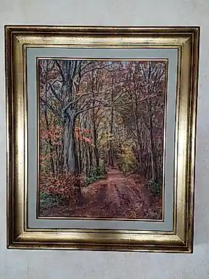 Jacques Maes - Sfeervol Herfstbos – Olieverf op doek in authentieke bladgouden Schleiper-lijst kopen? Bied vanaf 200!