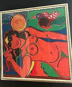 Corneille - Femme allongée - grote kleuren zeefdruk - 120x120 cm - ingelijst - 1991 kopen? Bied vanaf 1500!