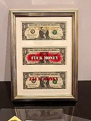 Death NYC - DEATH NYC – Fuck Money – 2013 – Mixed media op drie dollarbiljetten – In... kopen? Bied vanaf 275!
