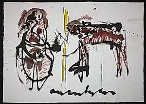 Anton Heyboer - Inkt- en krijttekening, Figuur en dier kopen? Bied vanaf 150!
