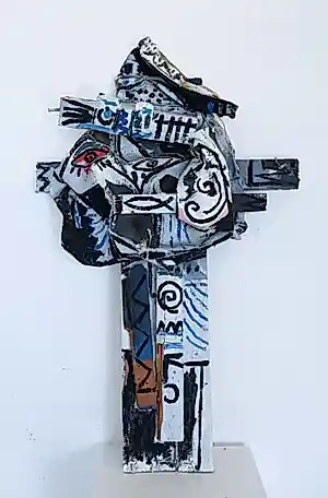 Kees Salentijn - Wandobject van hout, canvas, Zonder titel (kruis) kopen? Bied vanaf 500!