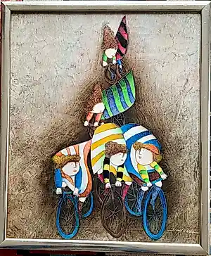 Joyce Roybal - Fietsers , olieverf schilderij , ingelijst en gesigneerd kopen? Bied vanaf 20!