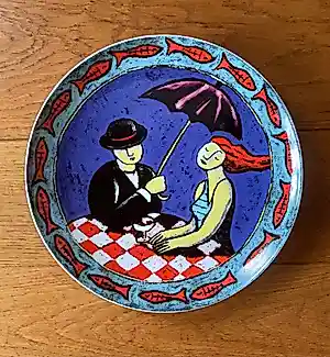 Jacques Tange - When It Rains Fishes, porselein bord, Schoonhoven keramiek kopen? Bied vanaf 30!