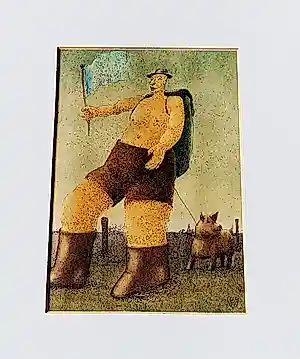 Sven Hoekstra - bijzondere in 1997 gemaakte aquarel op papier "de boer op" inkt-gesigneerd kopen? Bied vanaf 60!