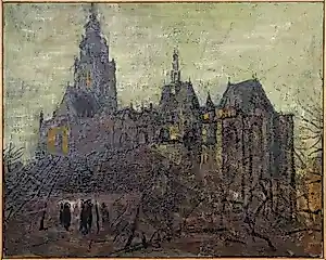 Wim Steijn - Olieverf op doek, Kerk te Zutphen - Ingelijst kopen? Bied vanaf 150!