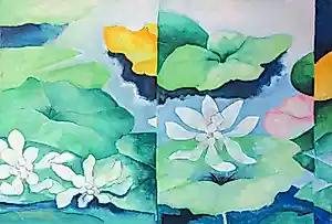 Jan van Delft - Acryl op doek, Lotusvijver (groot) kopen? Bied vanaf 200!
