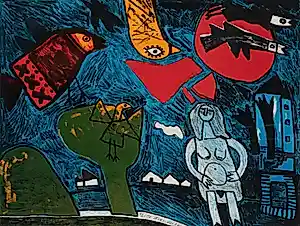 Corneille - Ingelijste kleurenlitho: rode maan - 1997 kopen? Bied vanaf 375!