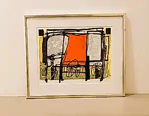 Pieter Vermeulen - Compositie met fietswielen en rood vlak in het midden kopen? Bied vanaf 90!
