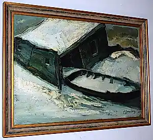 Johan Sonnenberg - botenhuis in de sneeuw - olieverfschilderij uit 1925 kopen? Bied vanaf 195!