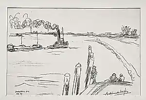 Andre van der Vossen - In 1943 gemaakte houtskool tekening "aan de Dordtsche Kil" gesigneerd kopen? Bied vanaf 48!