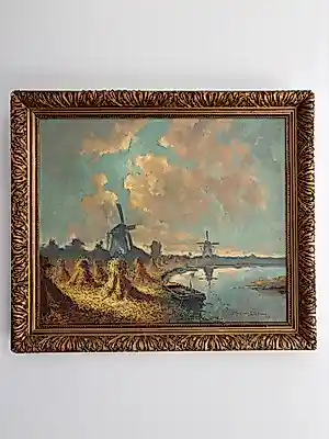 Jos van Dijk - Landschap met water en molens kopen? Bied vanaf 250!