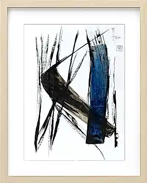 Jean-Jacques Marie - Abstraction gestuelle bleue et noire encadrée kopen? Bied vanaf 90!