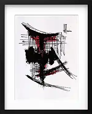 Jean-Jacques Marie - Abstraction noire et rouge encadrée H299 kopen? Bied vanaf 110!