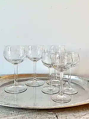 Royal Leerdam - Antieke set van 6 glazen, 3 likeur- en 3 wijnglazen kopen? Bied vanaf 20!
