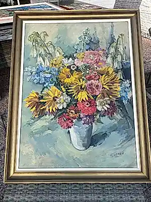 Marc Ottee - M. Ottee – Groot kleurrijk bloemstilleven – olieverf op doek – 60 × 80 cm kopen? Bied vanaf 125!