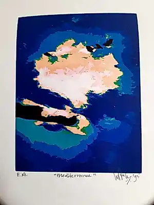 Wout van der Vet - Zeefdruk, Titel, "Mediterranee". kopen? Bied vanaf 20!