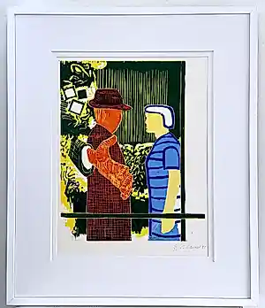 Roger Raveel - Een hand, een ontmoeting - kleurenhoutsnede - ingelijst kopen? Bied vanaf 1750!
