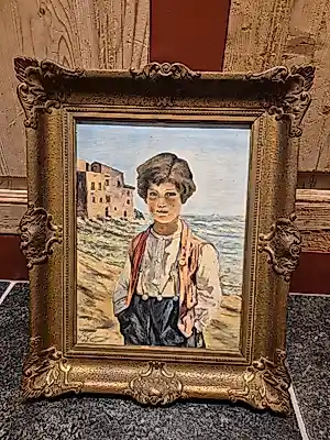 J.J. van Tuyl - Zeegezicht met portret jongen aan de zee 1937 kopen? Bied vanaf 35!