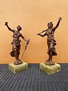 Georges Omerth - Spelter beeldhouwwerk, 'Lenteochtend' & 'Herfstavond', begin 20e eeuw kopen? Bied vanaf 60!