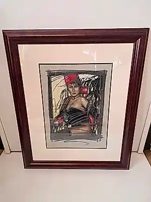 Nico Vrielink - Nico Vrielink (1958) – Expressief portret van muze Jeane met rode hoed (1996)... kopen? Bied vanaf 90!