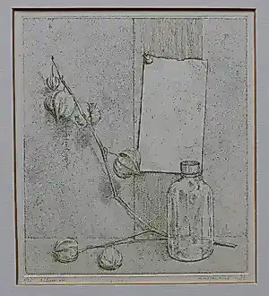 Wout van Vliet - Stilleven met tak van lampionplant - Gesigneerd - 2 kleurenets kopen? Bied vanaf 20!
