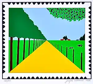 Joseph Willaert - Postzegel met landschap, Zeefdruk, Gesigneerd, 47x58 cm, 1992 verkocht voor € 425!