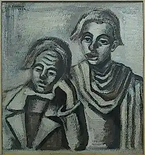 Bartholomeus Toebak - Ingelijste pasteltekening / gouache , Portret van 2 personen - 1954 kopen? Bied vanaf 60!