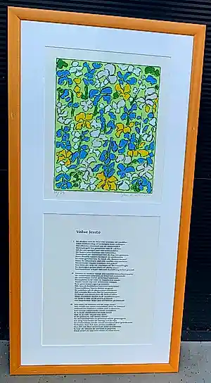 Jan Wolkers - Ingelijste zeefdruk + gedicht: ' lente' - 2000 kopen? Bied vanaf 225!