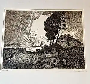 Hendrik de Laat - grote in de jaren 50 gemaakte droge naald Ets "storm in de duinen" potloodges. verkocht voor € 41!