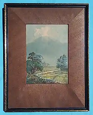 Basar - (1901-1990 ) AQUAREL 1920s BASAR IDJONATI NEDERLANDS-INDIË GESIGNEERD INGELIJST RIJSTVELDEN BERG verkocht voor € 43!