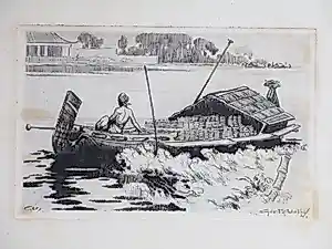 Gerard Adolfs - Bootje bij Kajoen, Soerabaja - Ets kopen? Bied vanaf 85!