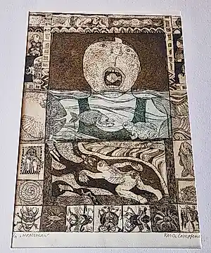 Karin Campfens - een in zeer kleine oplage (12) gemaakte kleuren Ets en aquatint "Waterman" kopen? Bied vanaf 38!