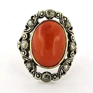 Goud met zilver ring met koraal en roos geslepen diamant 0.25ct, ringmaat 17(53) kopen? Bied vanaf 1000!